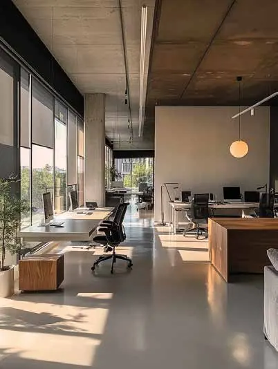 Open-plan office with concrete ceiling